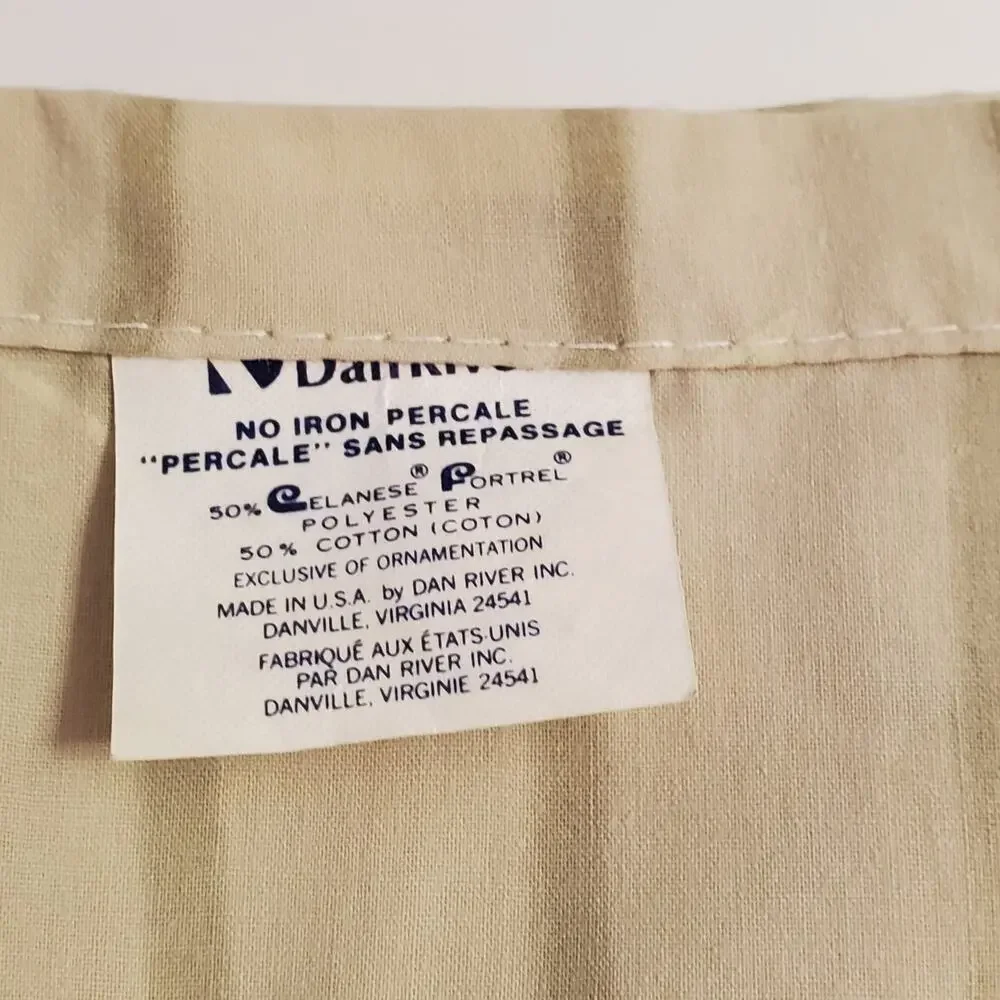 Dan River Sheet Twin Flat Beige Floral No Iron Percale 65 x 94 USA Vintage